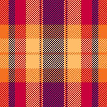 Warm and vibrant pixelated tartan pattern in orange, red, and navy. Classic design suitable for backgrounds, textiles, or graphic design projects. vector