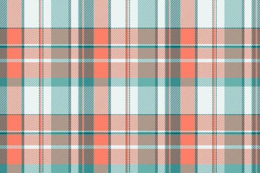 Seamless checkered pattern with teal, coral and neutral hues. Classic textile design, suitable for backgrounds, apparel, or creative projects. Versatile style. vector