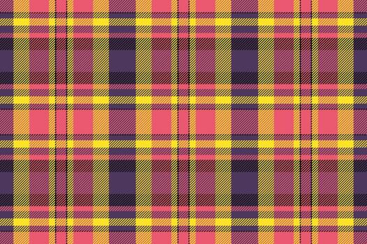 Difficult check fabric, hispanic pattern tartan plaid. Attire textile background seamless texture in red and violet colors. vector
