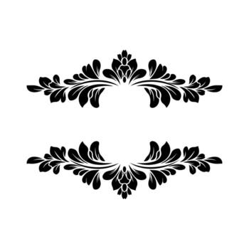 Symmetric design features black floral elements on white, repeating at top and bottom vector