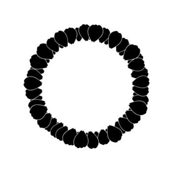 Black and white circular design of overlapping petal-like shapes, forming a border on white vector