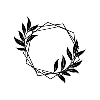 Black and white symmetrical design. A geometric frame with leafy elements vector