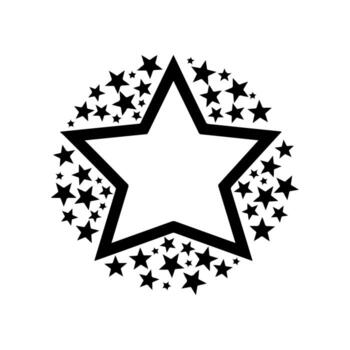 A large, hollow, five-pointed star is surrounded by many smaller five-pointed stars vector