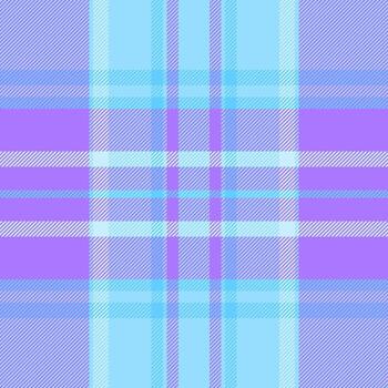 Rough check texture fabric, geometric tartan plaid. Coat background pattern seamless textile in cyan and violet colors. vector