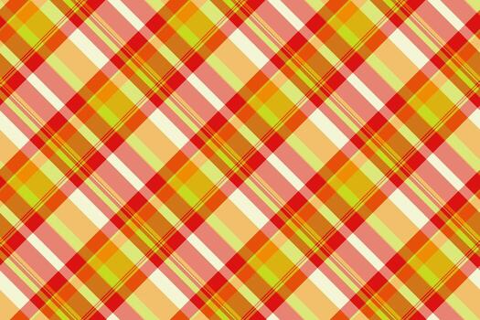 Give fabric texture seamless, print check background. Straight tartan textile plaid pattern in orange and red colors. vector