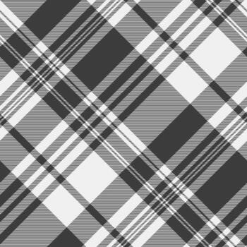 Copy space pattern plaid textile, curve fabric background. Diagonal seamless tartan check texture in grey and white colors. vector