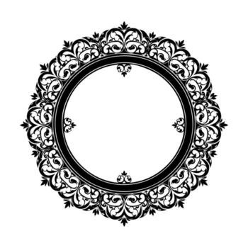intrincado negro y blanco circular marco diseño con decorativo floral y volutas elementos vector