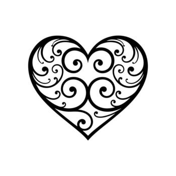 un negro, intrincado corazón forma con chinos y remolinos, aislado en un blanco antecedentes vector