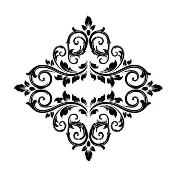 A symmetrical black ornate design on a white background, with leaves and scrolls vector