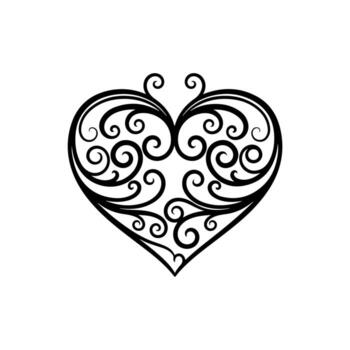 un simétrico negro corazón diseño con intrincado desplazamiento y curling detalles vector