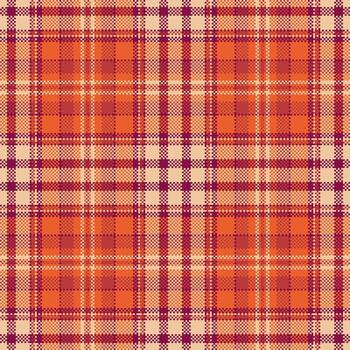 Warmtoned pixelated plaid pattern. Abstract seamless tartan texture in orange, beige, and burgundy. Versatile for backgrounds, textiles, or digital designs. vector