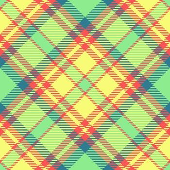 Vibrant plaid pattern with intersecting lines in green, yellow, red and blue. Classic textile design ideal for backgrounds, apparel, and creative projects. vector