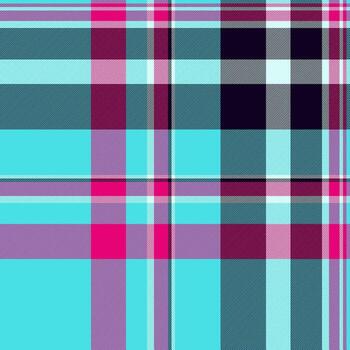 Argyle plaid check fabric, home background pattern textile. Advertisement tartan seamless texture in cyan and black colors. vector