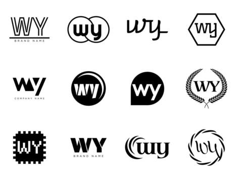 WY logo template. Letter w and y logotype. Set different classic serif lettering and modern bold text with design elements. Initial font typography. vector