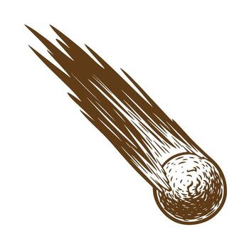 Brown sketch of a meteor or comet with tail isolated on white background vector