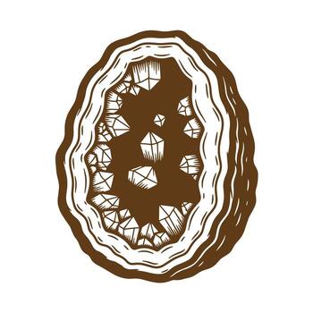 Intricate sketch of a brown geode with crystalline structures on a white background vector