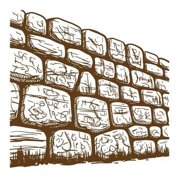A detailed sketch of an ancient stone wall showing textured rustic brickwork vector