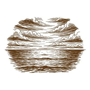 Atmospheric sketch of ocean scenery featuring clouds and reflection of the sunlight vector