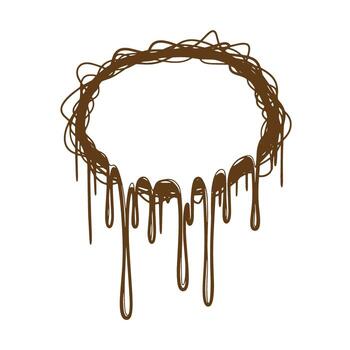 Brown hand drawn circle frame with dripping elements on white background vector