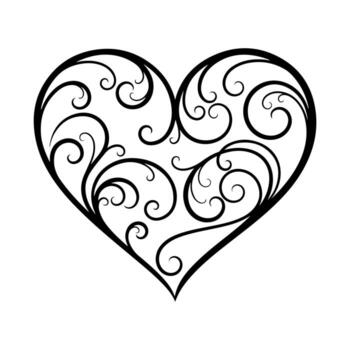 A black, intricate heart shape filled with swirling lines and curls on a white background vector