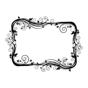 un negro y blanco rectangular marco diseño presentando floral elementos y arremolinándose vides vector