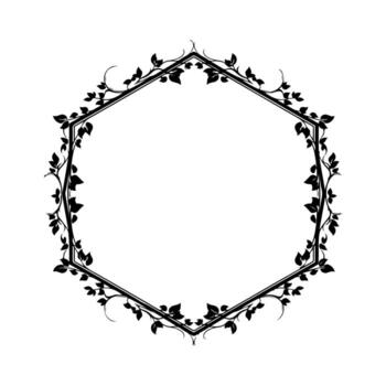 hexagonal marco con frondoso vides en negro en un blanco antecedentes vector