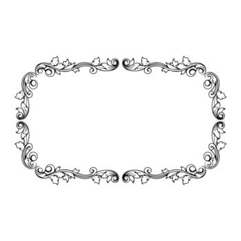 A black, ornate, rectangular frame with floral and swirling elements vector