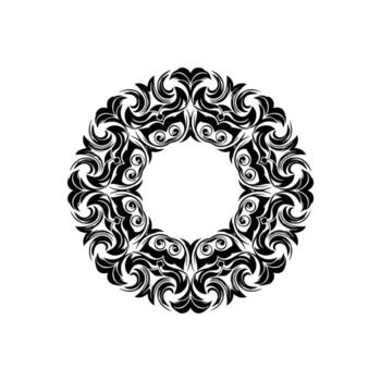 Ornate circular design in black on white with flowing lines, spirals, and symmetrical patterns vector