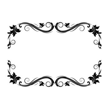 Elegant black floral frame with swirls, leaves, and open rectangular space vector
