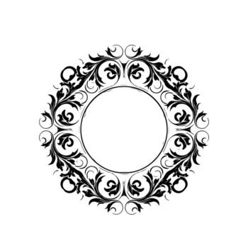 Black circular ornate frame with a blank inner circle against a white background vector