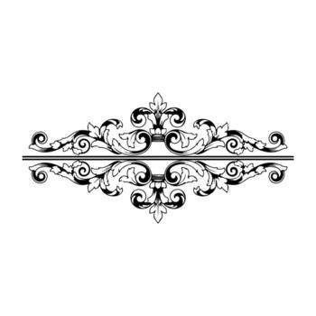Ornate, symmetrical, black and white flourish design, centered. Features stylized leaves and scrolls vector