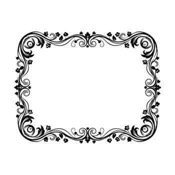 A rectangular, decorative frame in black and white with floral and swirling elements vector