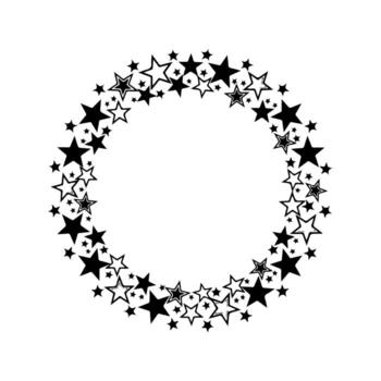 A circular arrangement of black and white stars creating a border on a white backdrop vector