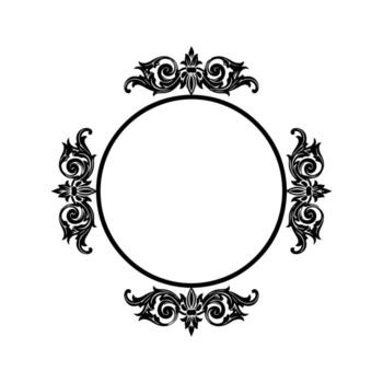 florido circular marco con volutas elementos en negro en un blanco antecedentes vector