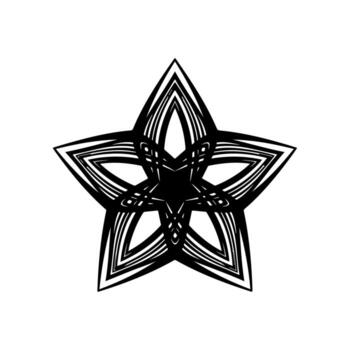A symmetrical black and white five-pointed star design with layered lines on a white background vector