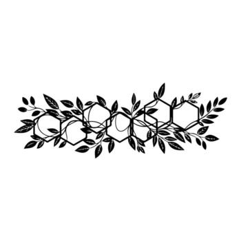 A monochrome illustration of interlocking hexagons with leaves and vines vector