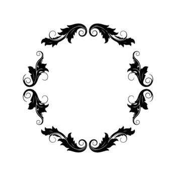 A symmetrical, circular, black floral design on white background, reminiscent of a frame vector