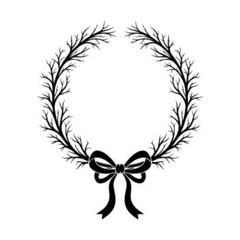 negro y blanco guirnalda diseño con sucursales, abierto en centro, y un cinta vector