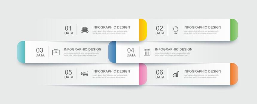 moderno cronograma infografía modelo con 6 6 vistoso pasos. vector