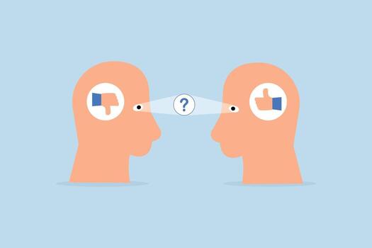 Perception process to interpret information, human head observing an object with varied interpretation vector