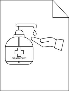 A bottle of hand sanitizer is placed next to a hand with a drop falling onto it vector