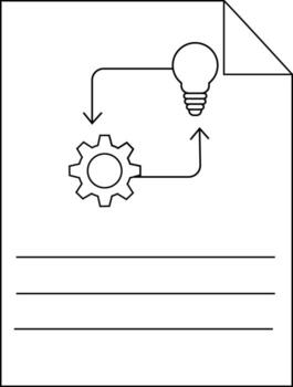 un documento presentando un bombilla y un engranaje conectado por flechas encima Tres horizontal líneas vector