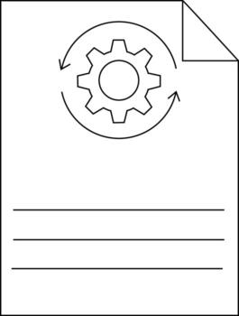 un documento muestra un engranaje y rotación flechas a el parte superior con Tres horizontal líneas abajo vector