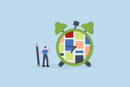 tarea gestión, proyecto gerente apretones lápiz con asignación en Temporizador vector