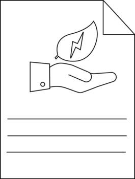 A document shows a hand holding a leaf with a lightning bolt on it vector