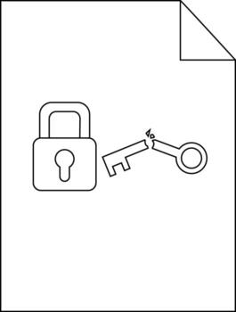A file document depicting a broken key beside a lock vector