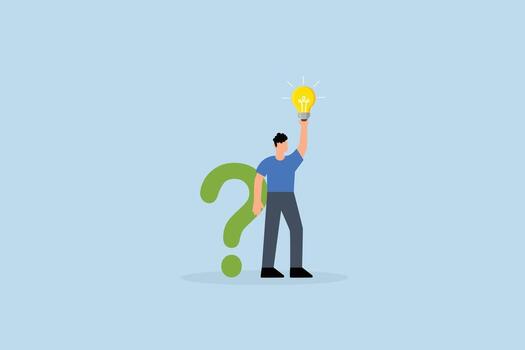 Question and answer, clever entrepreneur with a question mark symbol and lightbulb idea vector