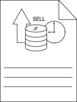 A sales document with a coin stack upward arrow a clock suggesting a favorable selling time vector