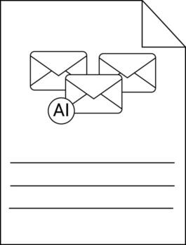 AI email document shows 3 letters circle wAI on lined paper corner folded vector