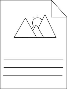 Black white drawing of a document with a mountain scene and lines Corner is folded vector